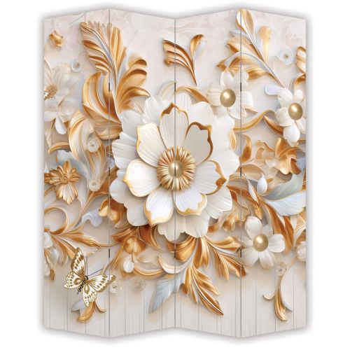 P0995 Decorative Screen Room divider 3D Golden Flowers and butterflies (3, 4, 5 or 6 panels)