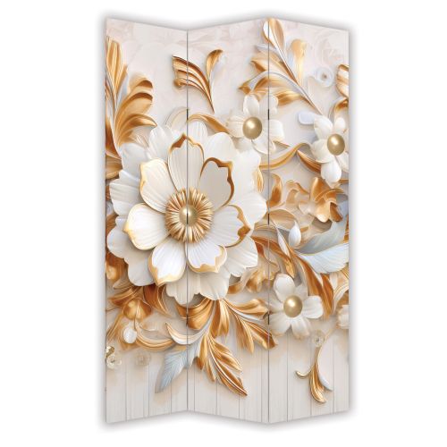 P0995 Декоративен параван 3D Златни цветя и пеперуди (3, 4 , 5 или 6 части)