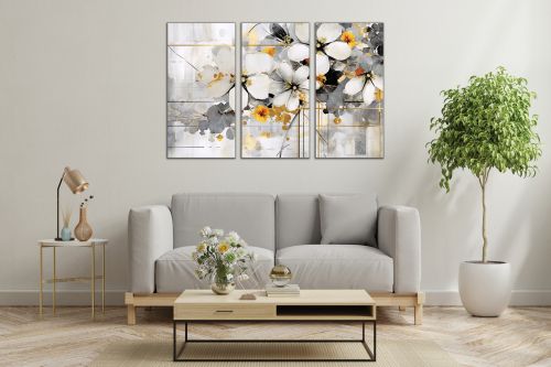 1006 Wall art decoration (set of 3 pieces) Abstraction with flowers