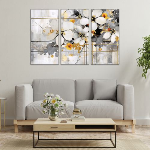 1006 Wall art decoration (set of 3 pieces) Abstraction with flowers