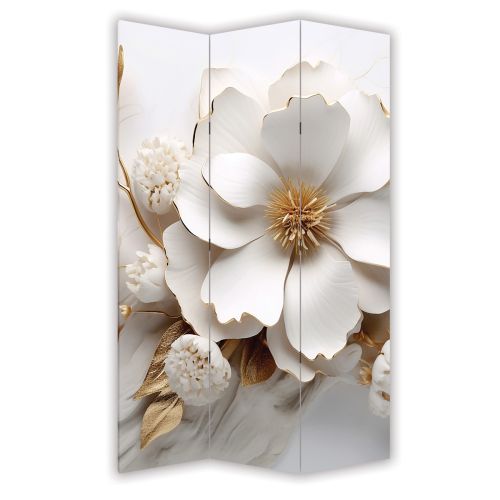 P1001 Decorative Screen Room divider 3D Flowers white and gold (3, 4, 5 or 6 panels)