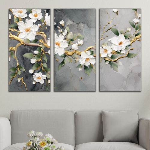 1018 Wall art decoration (set of 3 pieces) Abstraction with flowers