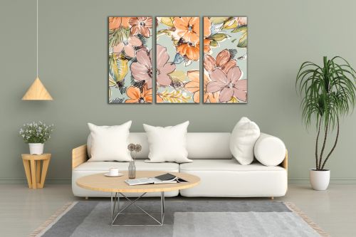 1021 Wall art decoration (set of 3 pieces) Abstraction with flowers in pastel colors