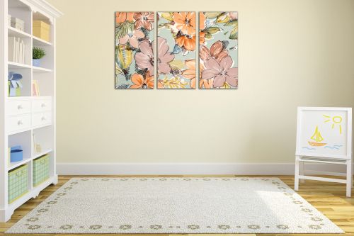 1021 Wall art decoration (set of 3 pieces) Abstraction with flowers in pastel colors