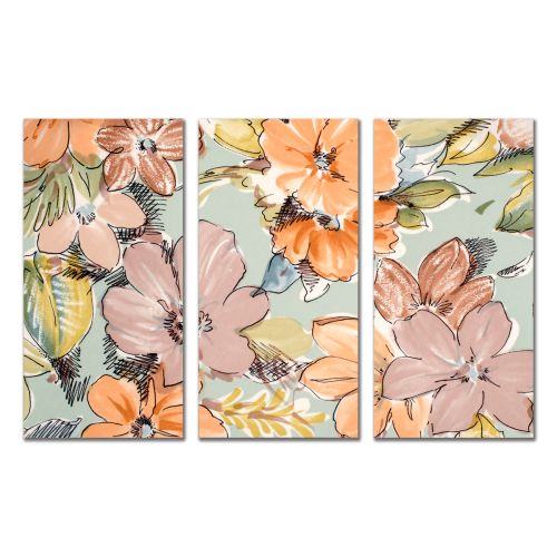 1021 Wall art decoration (set of 3 pieces) Abstraction with flowers in pastel colors