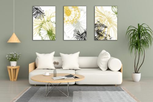 1022 Wall art decoration (set of 3 pieces) Dandelions