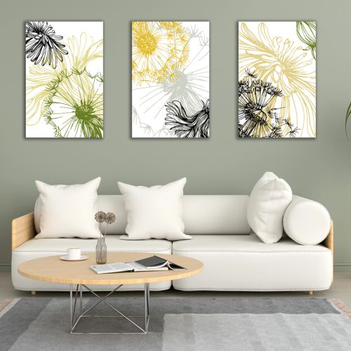 1022 Wall art decoration (set of 3 pieces) Dandelions