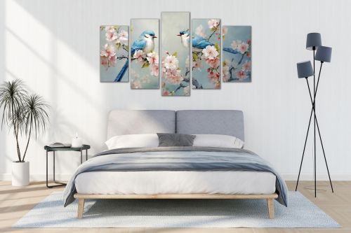 0750  Wall art decoration (set of 5 pieces) White orchids on brown background for bedroom