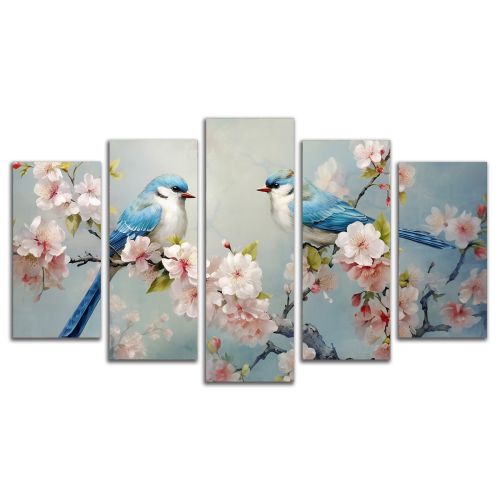 1027  Wall art decoration (set of 5 pieces) Flowers and birds