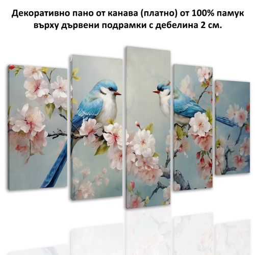 1027  Wall art decoration (set of 5 pieces) Flowers and birds