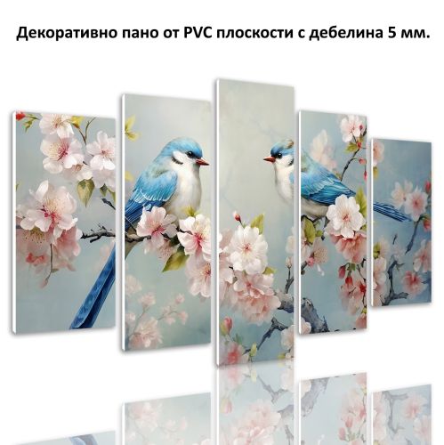 1027  Wall art decoration (set of 5 pieces) Flowers and birds