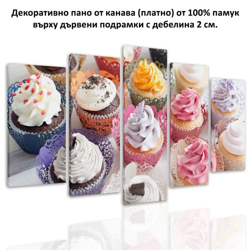 0836 Wall art decoration (set of 5 pieces) Cupcakes with cream