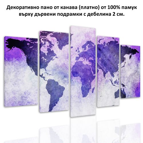 0721 Wall art decoration (set of 5 pieces) Old map purple