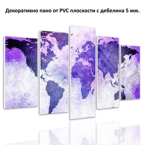 0721 Wall art decoration (set of 5 pieces) Old map purple